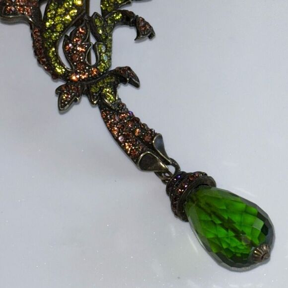 Heidi Daus large brooch pin purple/green flower hanging/dangle bead Swarovski - Picture 3 of 8